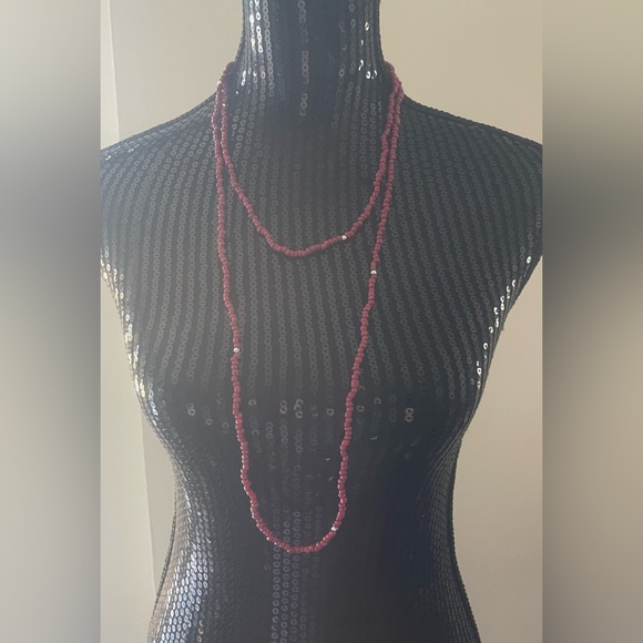 Red Glass Seed Bead Necklace 29” - Picture 1 of 6